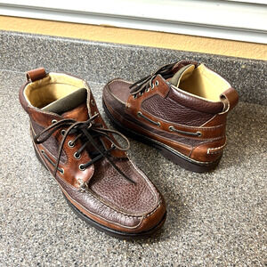L.L.Bean Mens Sz 8.5 EE Brown Leather Moc Toe Ankle Boots Lace Up Comfort Casual